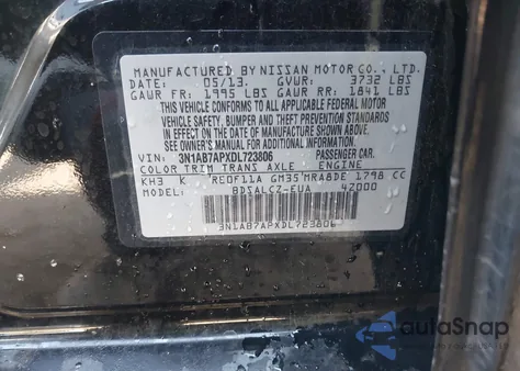 2013 Nissan Sentra Fe+ S from USA, damaged, VIN 3N1AB7APXDL723806